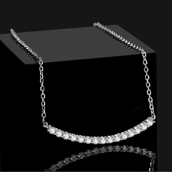Certified 1 Carat Diamond Curved Bar Necklace ~ 14k White Gold Dainty Moissanite - Picture 5 of 5